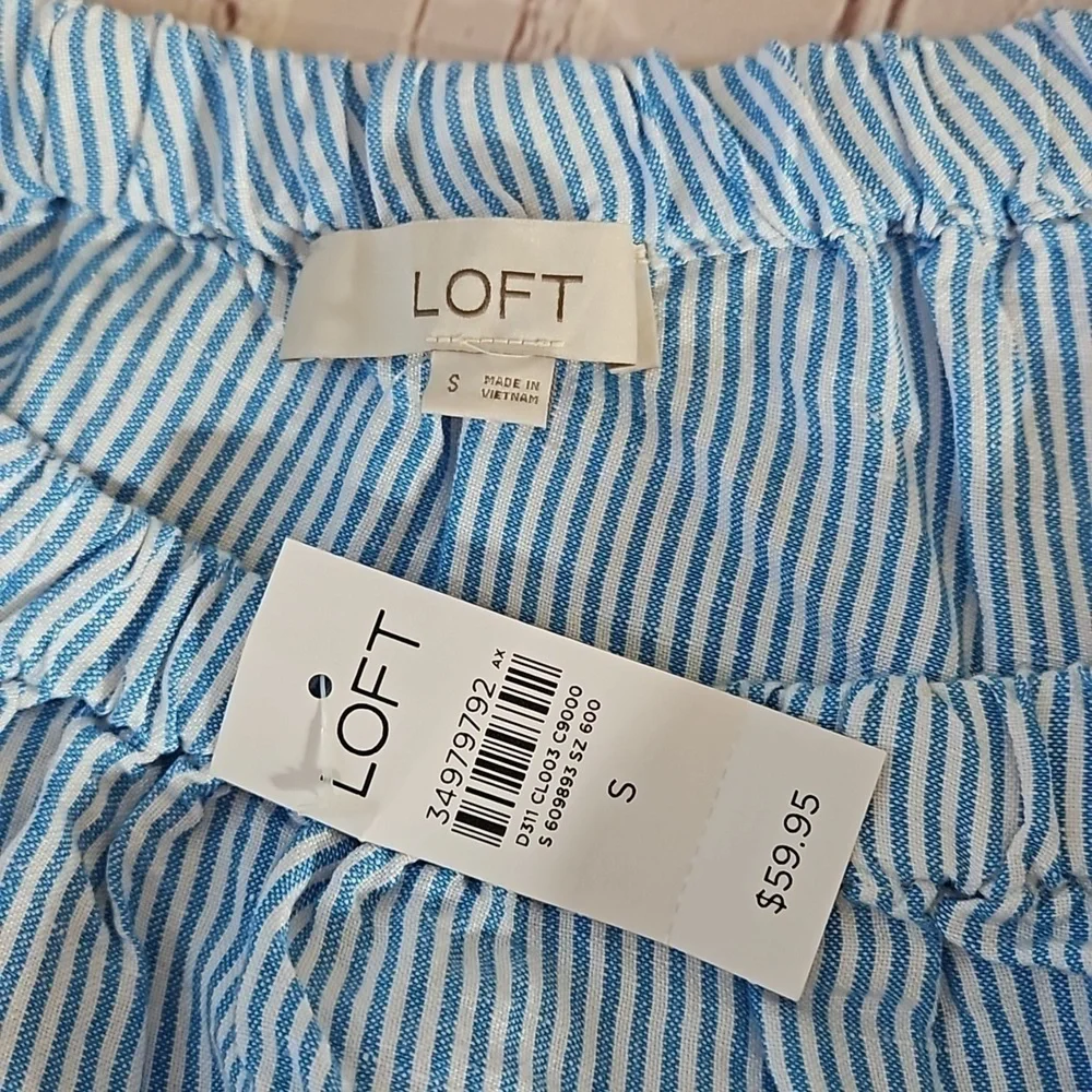 Loft Striped One Shoulder Linen Blend Blouse Size Small NWT
